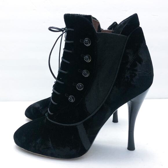 Tabitha Simmons Black Velvet Lace Up Booties - Picture 3 of 8